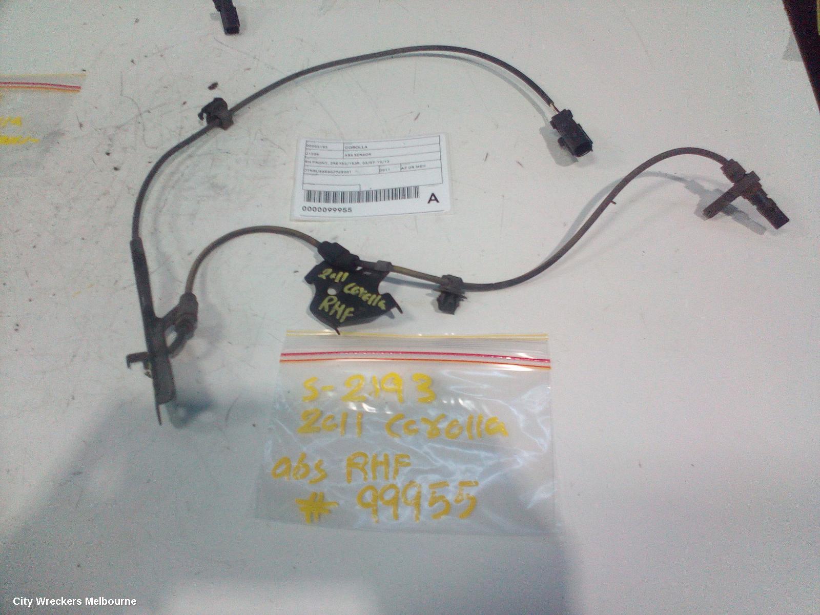 TOYOTA COROLLA ABS SENSOR, RH FRONT, ZRE152/20153R, 03/2007 - 10/2013