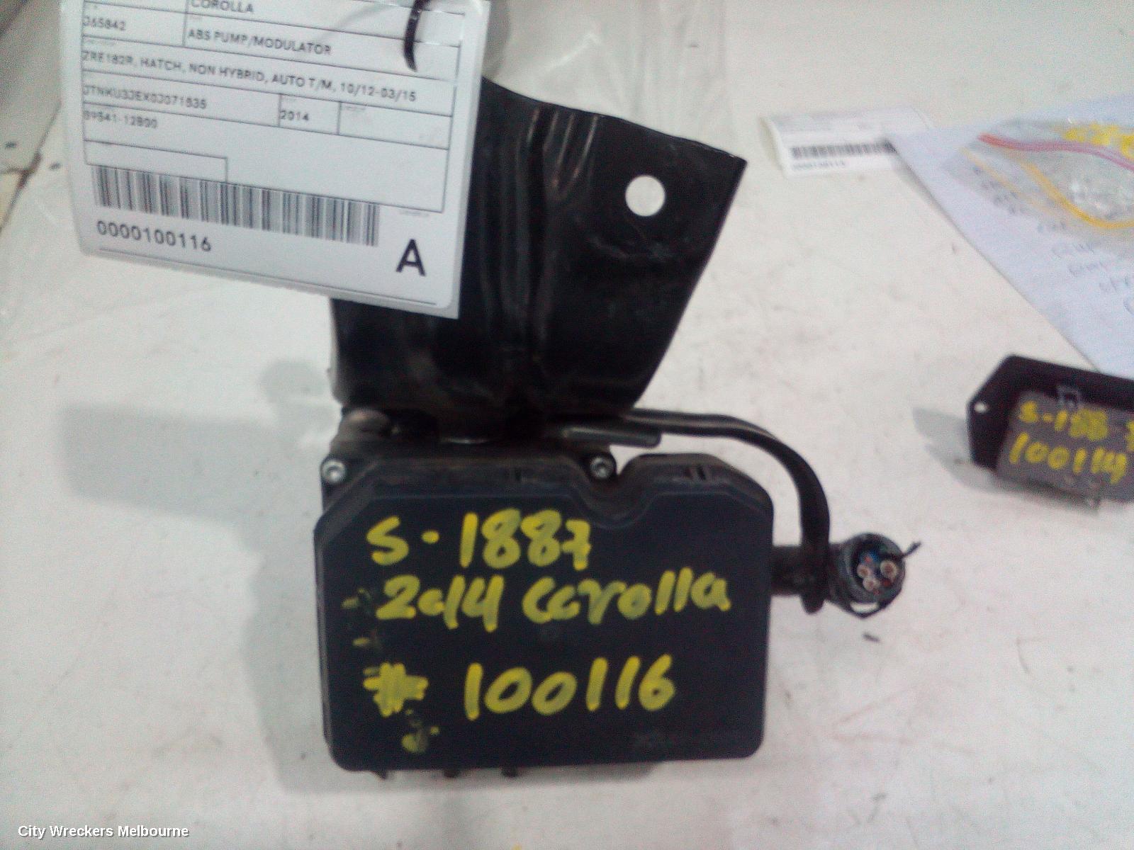 TOYOTA COROLLA ABS PUMP/MODULATOR, ZRE182R, HATCH, NON HYBRID, AUTO T/M, 10/2012 - 03/2015
