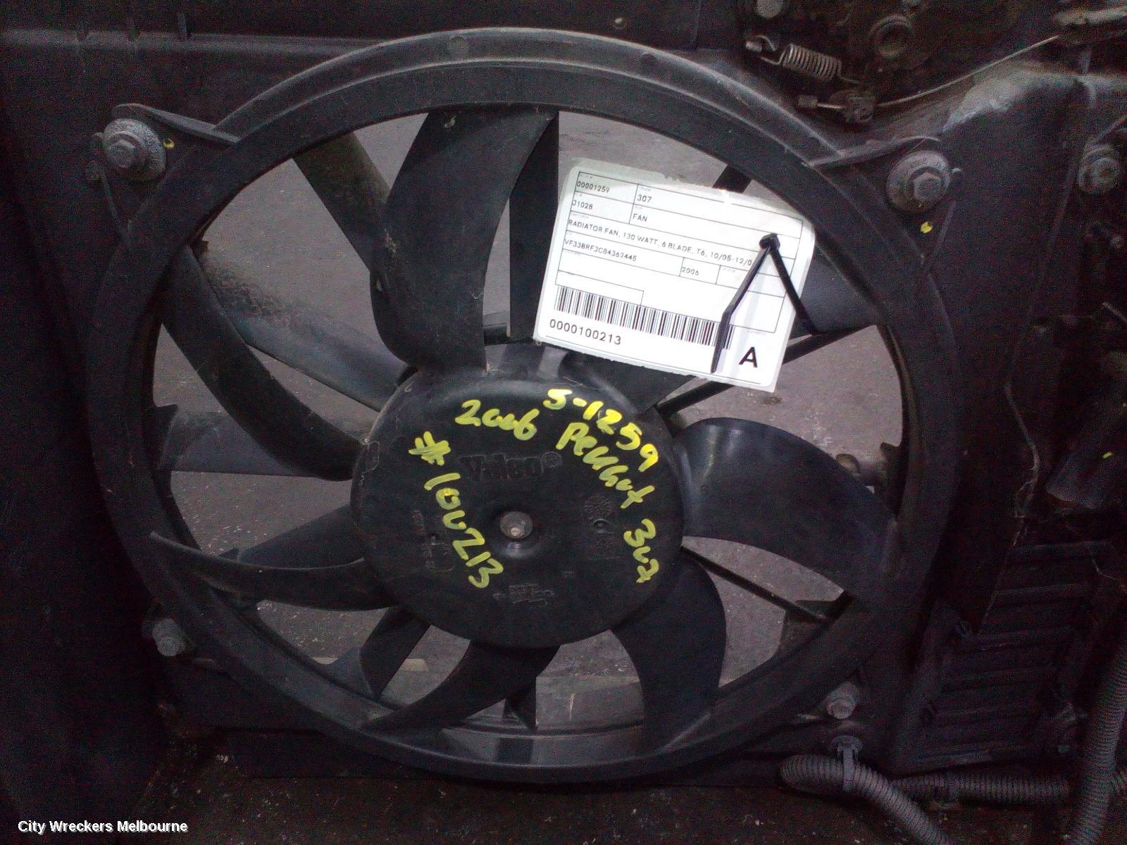 PEUGEOT 307 FAN, RADIATOR FAN, 130 WATT, 6 BLADE, T6, 10/2005 - 12/2006