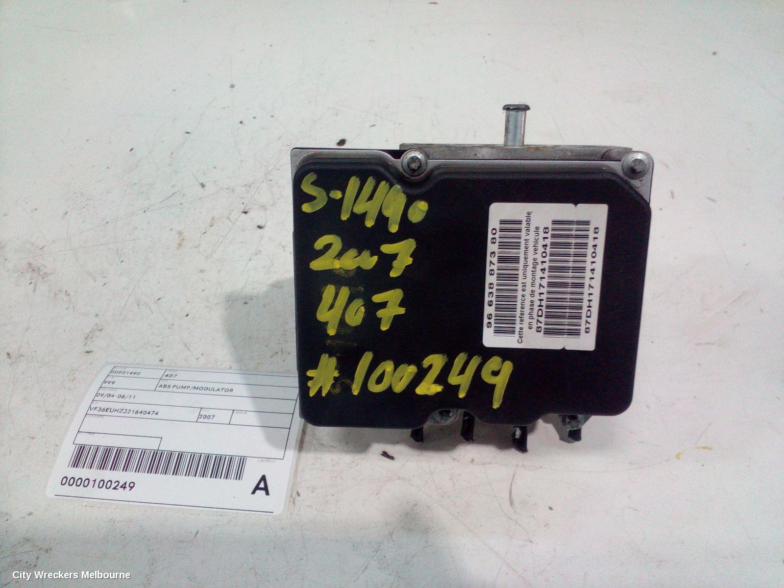 PEUGEOT 407 ABS PUMP/MODULATOR, 09/2004 - 06/2011