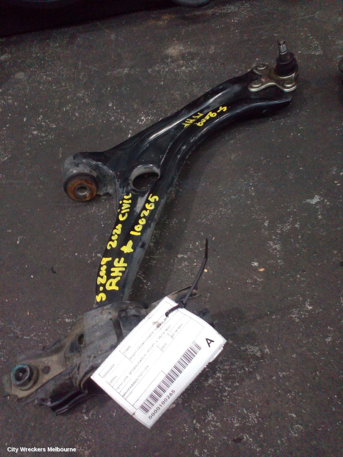 HONDA CIVIC RIGHT FRONT LOWER CONTROL ARM, 10TH GEN, SEDAN/HATCH, VTI/VTI-S, 05/2016 - 08/2021