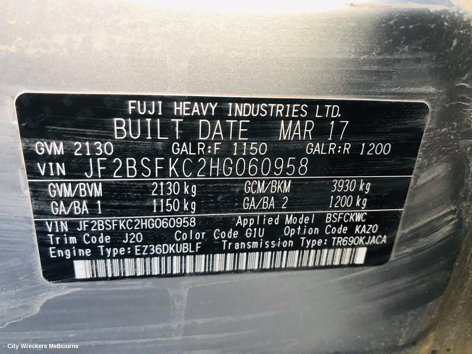 SUBARU OUTBACK SUNVISOR, 6TH GEN, RH SIDE, 08/2014 - 12/2020