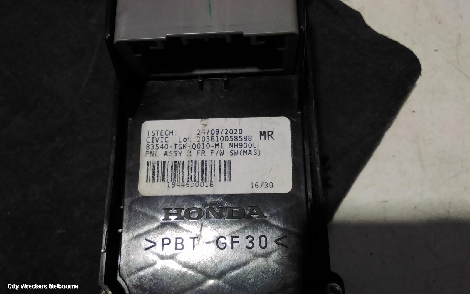 HONDA CIVIC PWR DR WIND SWITCH, RH FRONT (MASTER SWITCH), HATCH, MANUAL FOLD TYPE, 10TH GEN, 05/2016 - 08/2021
