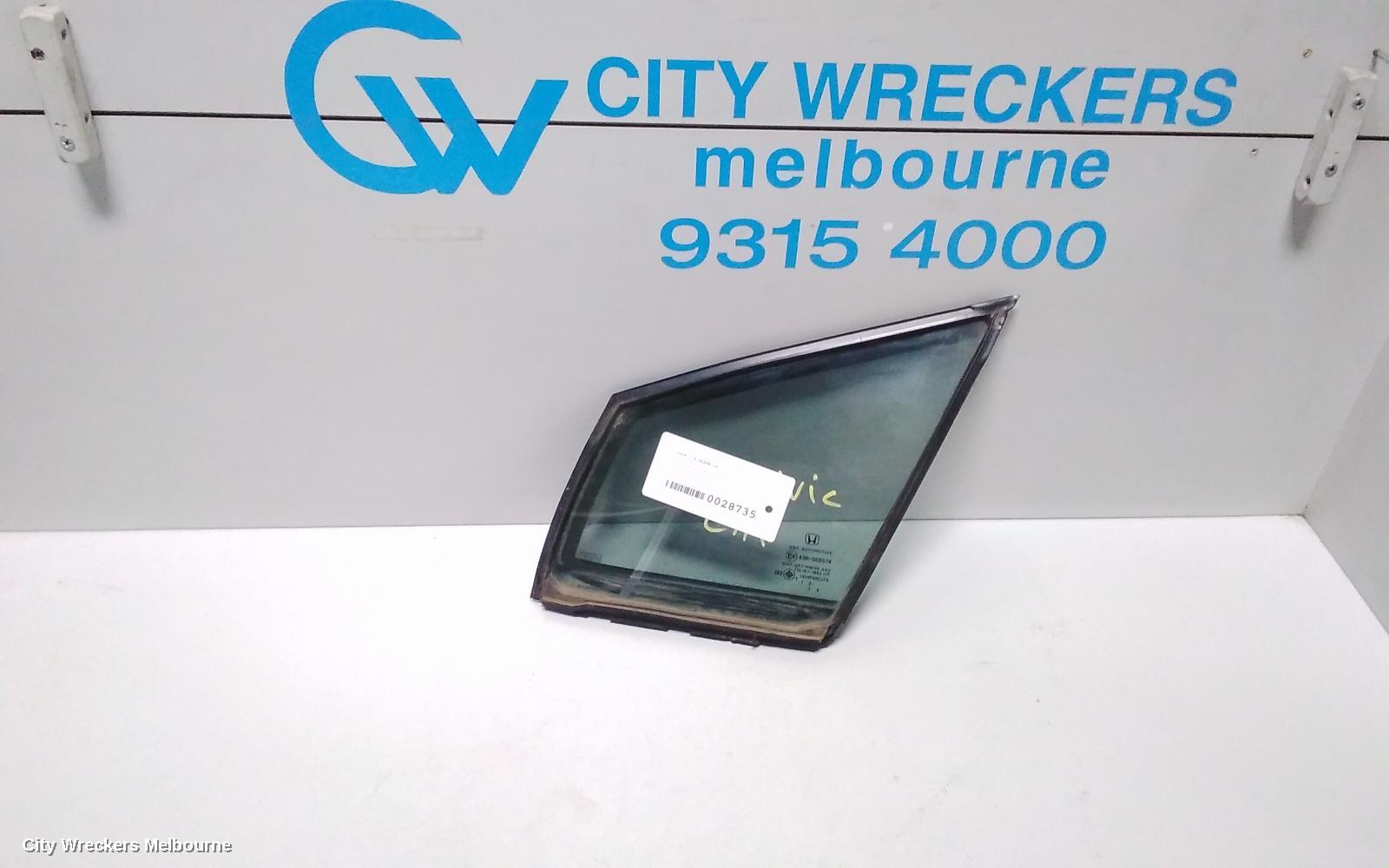 HONDA CIVIC LEFT FRONT 1/4 DOOR GLASS, 9TH GEN 02/2012 - 05/2016