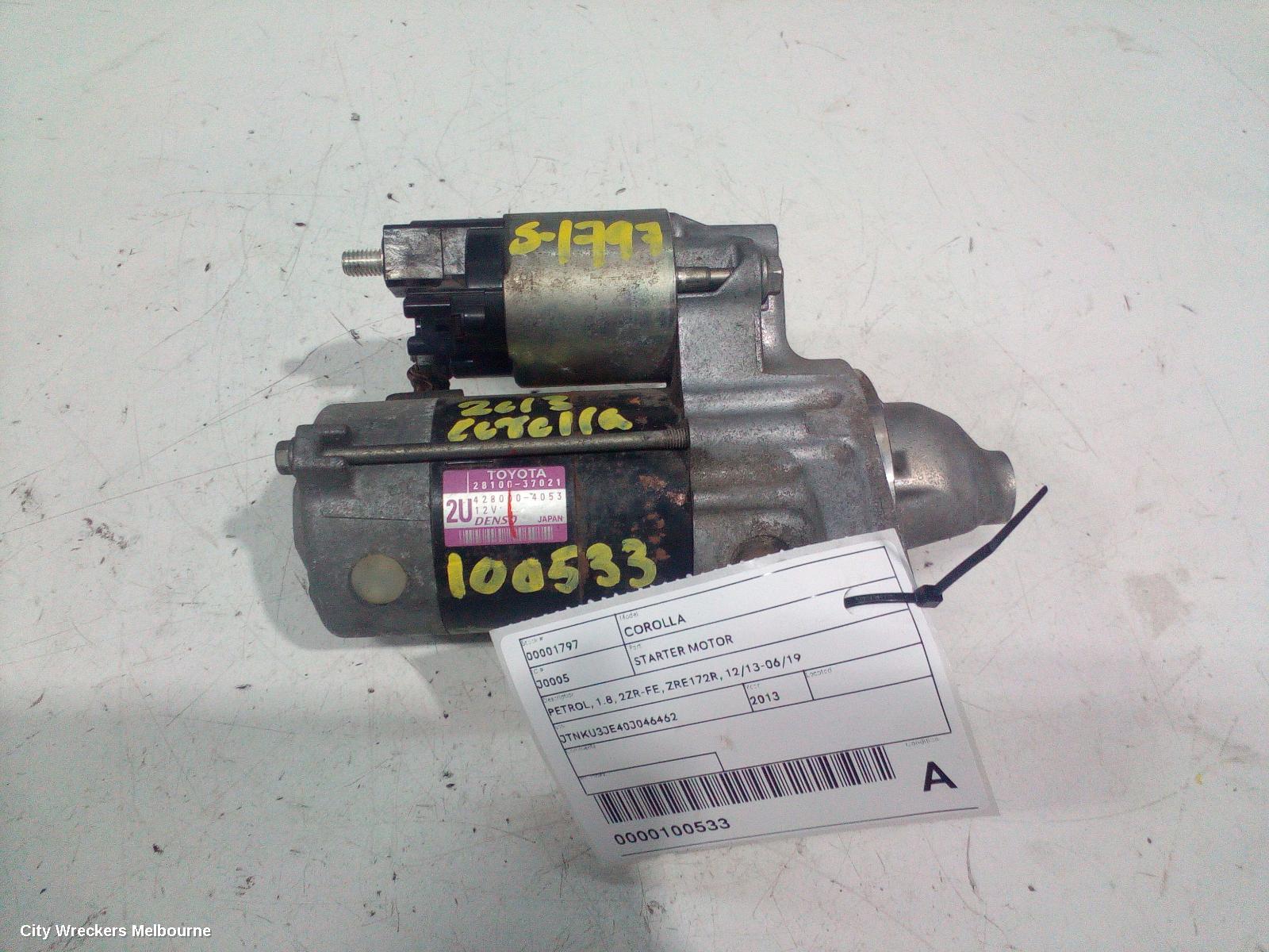 TOYOTA COROLLA STARTER, PETROL, 1.8, 2ZR-FE, ZRE172R, 12/2013 - 06/2019