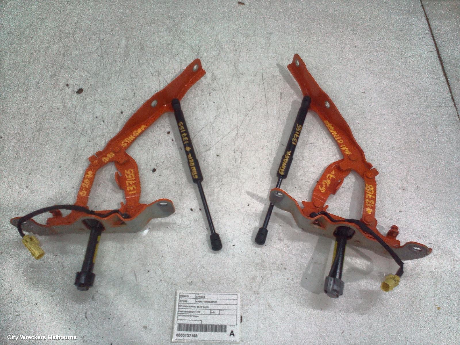 KIA STINGER BONNET HINGE/STRUT, CK, HINGES (PAIR), 06/2017 - 04/2023