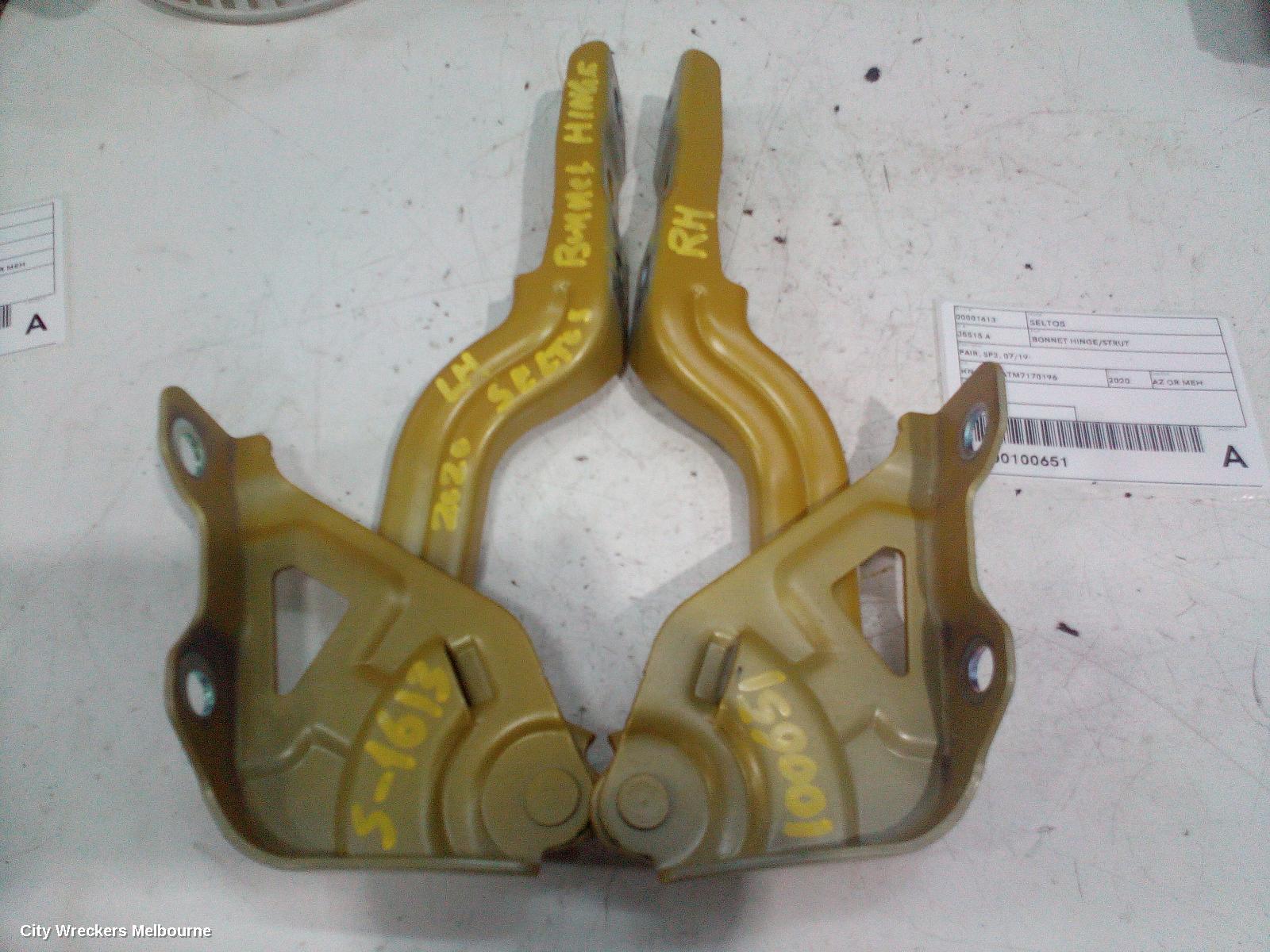 KIA SELTOS BONNET HINGE/STRUT, PAIR, SP2, 07/2019 ONWARDS