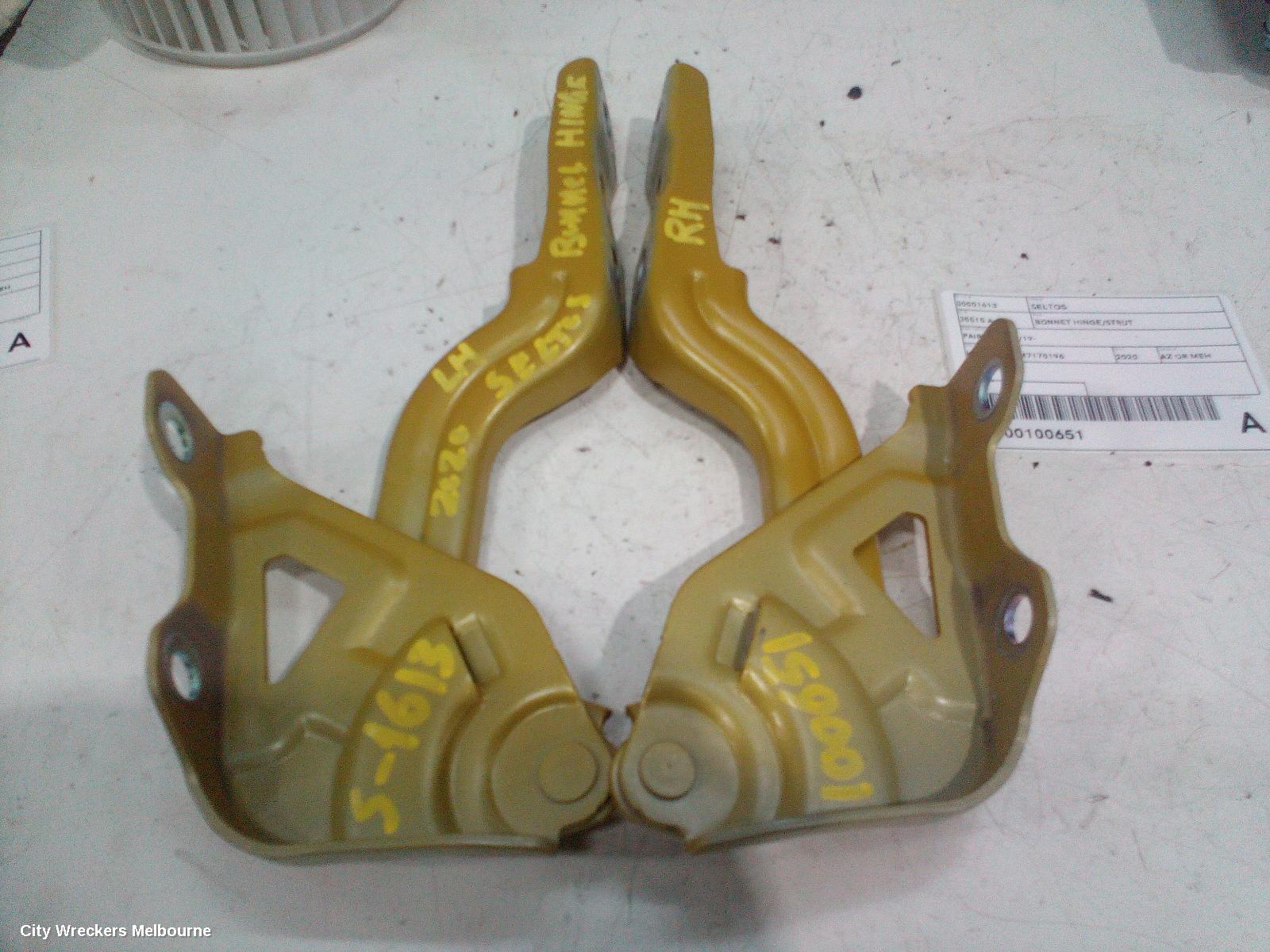 KIA SELTOS BONNET HINGE/STRUT, PAIR, SP2, 07/2019 ONWARDS