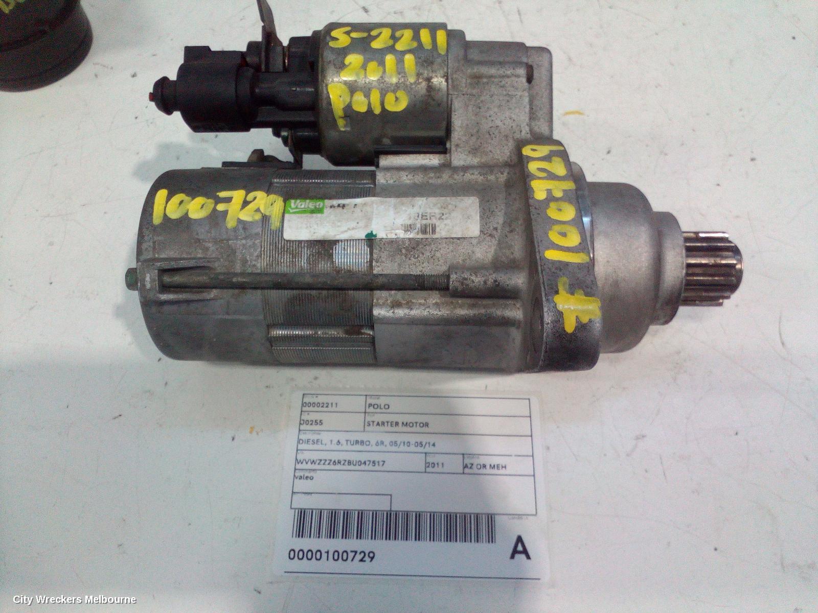 VOLKSWAGEN POLO STARTER, DIESEL, 1.6, TURBO, 6R, 05/2010 - 05/2014