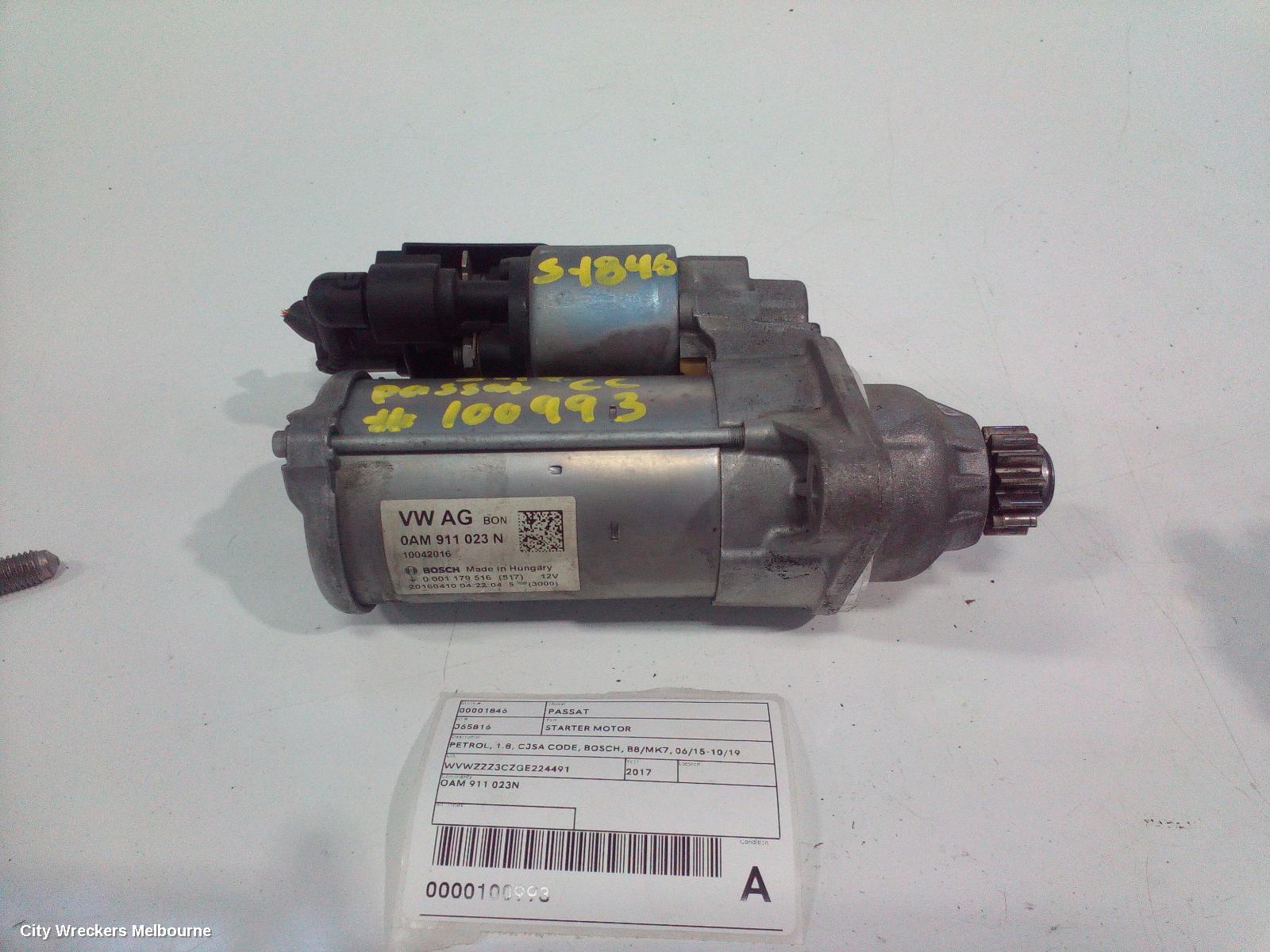 VOLKSWAGEN PASSAT STARTER, PETROL, 1.8, CJSA CODE, BOSCH, B8/MK7, 06/2015 - 10/2019