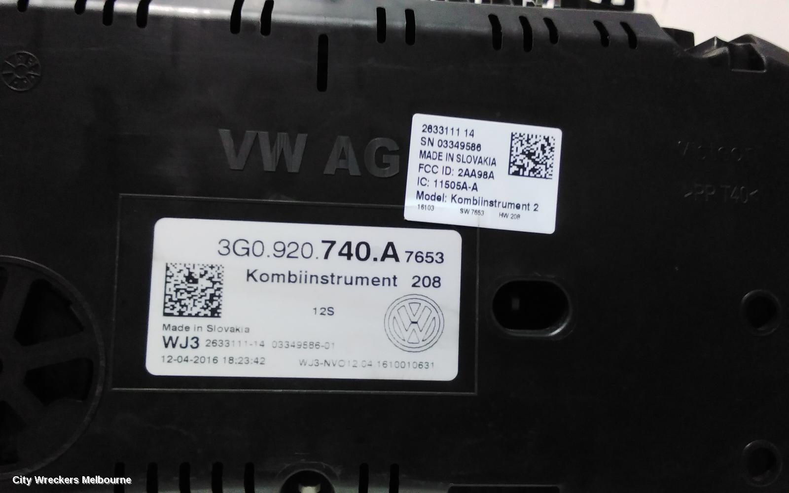VOLKSWAGEN PASSAT INSTRUMENT CLUSTER, PETROL, 132TSI/132TSI COMFORTLINE, B8/MK7, 06/2015 - 10/2019