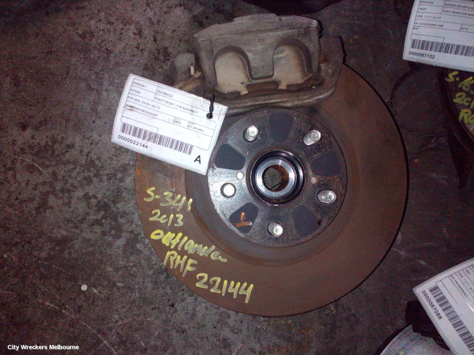 SUBARU OUTBACK RIGHT FRONT HUB ASSEMBLY, 5TH GEN, 09/2013 - 11/2014