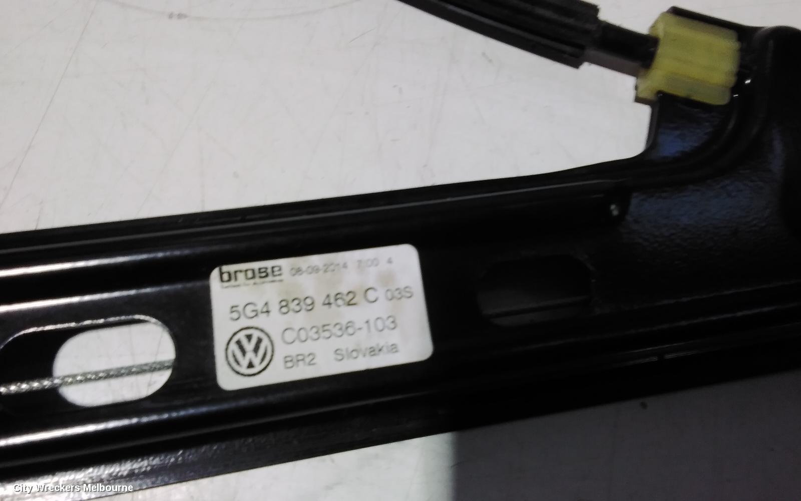 VOLKSWAGEN GOLF RIGHT REAR WND REG/MOTOR, GEN 7, 12/2012 - 08/2020
