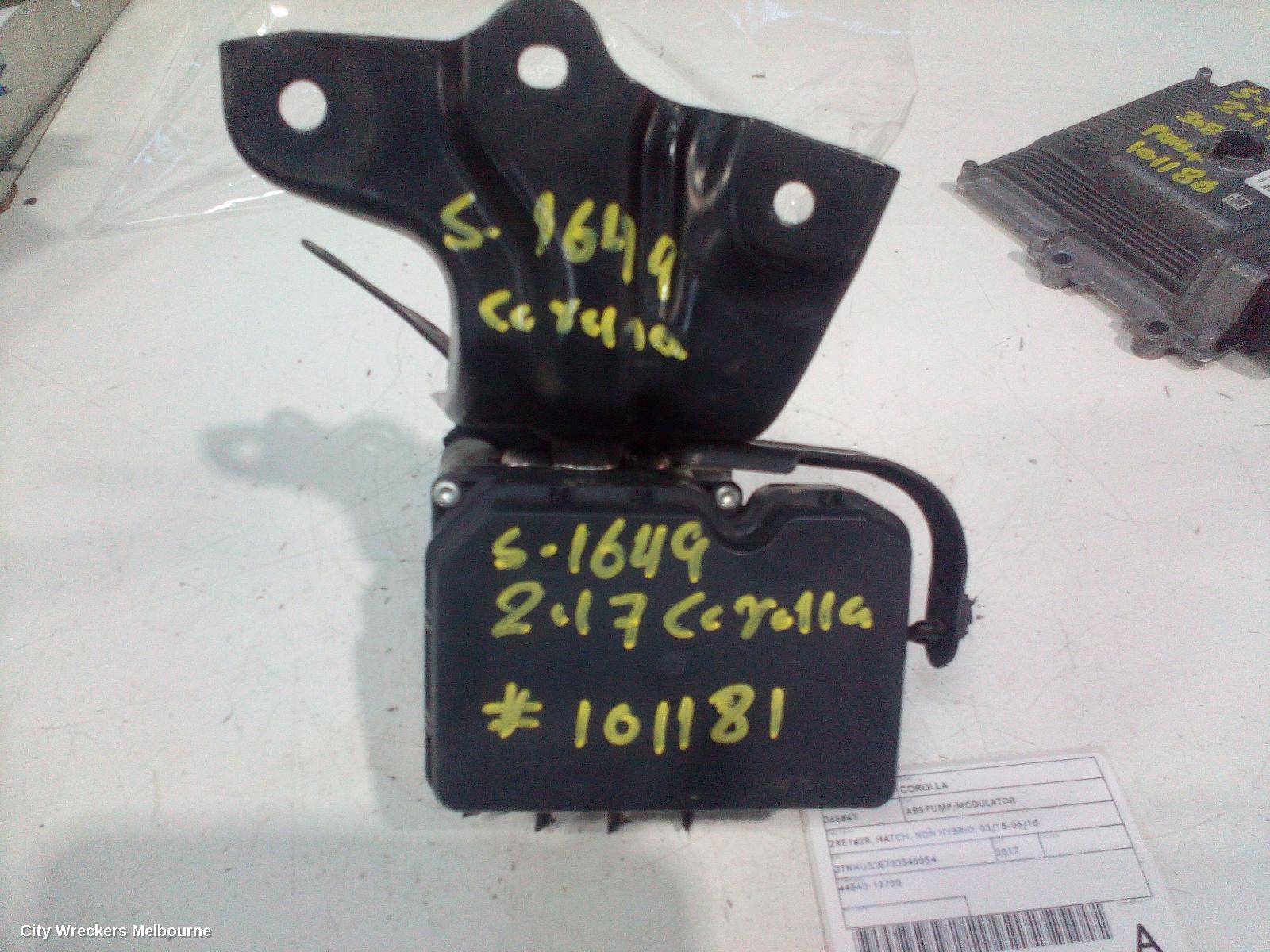 TOYOTA COROLLA ABS PUMP/MODULATOR, ZRE182R, HATCH, NON HYBRID, 03/2015 - 06/2018