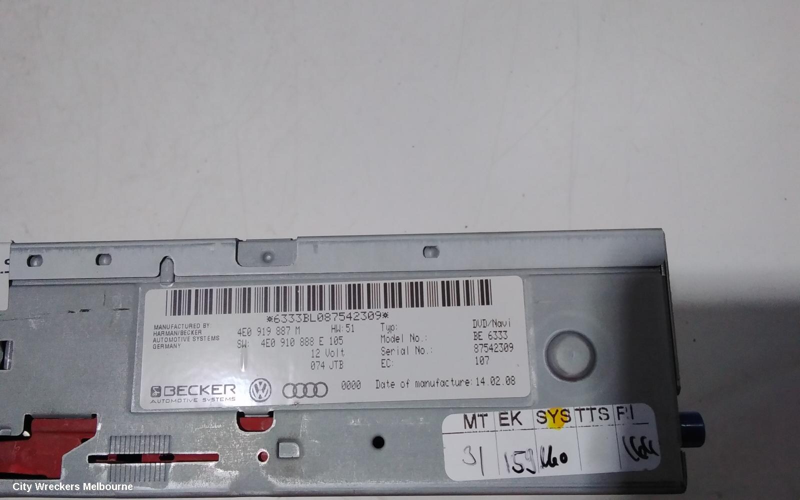 AUDI A4 RADIO/CD/DVD/SAT/TV, DISPLAY/HEAD UNIT, AUDI NAVIGATION PLUS, B7, 08/2004 - 07/2009