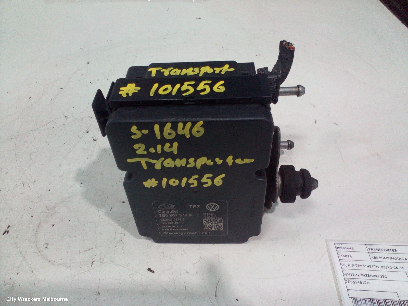 VOLKSWAGEN TRANSPORTER ABS PUMP/MODULATOR, T5, P/N 7E0614517H, 03/2010 - 06/2015
