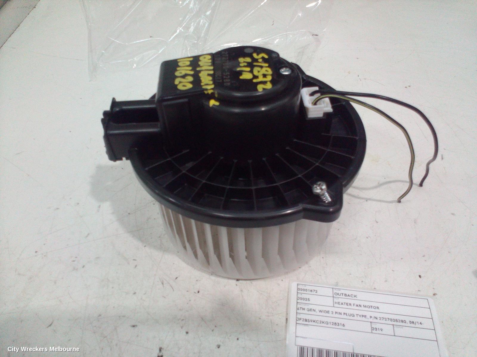SUBARU OUTBACK HEATER FAN MOTOR, 6TH GEN, WIDE 2 PIN PLUG TYPE, P/N 2727005280, 08/2014 - 12/2020