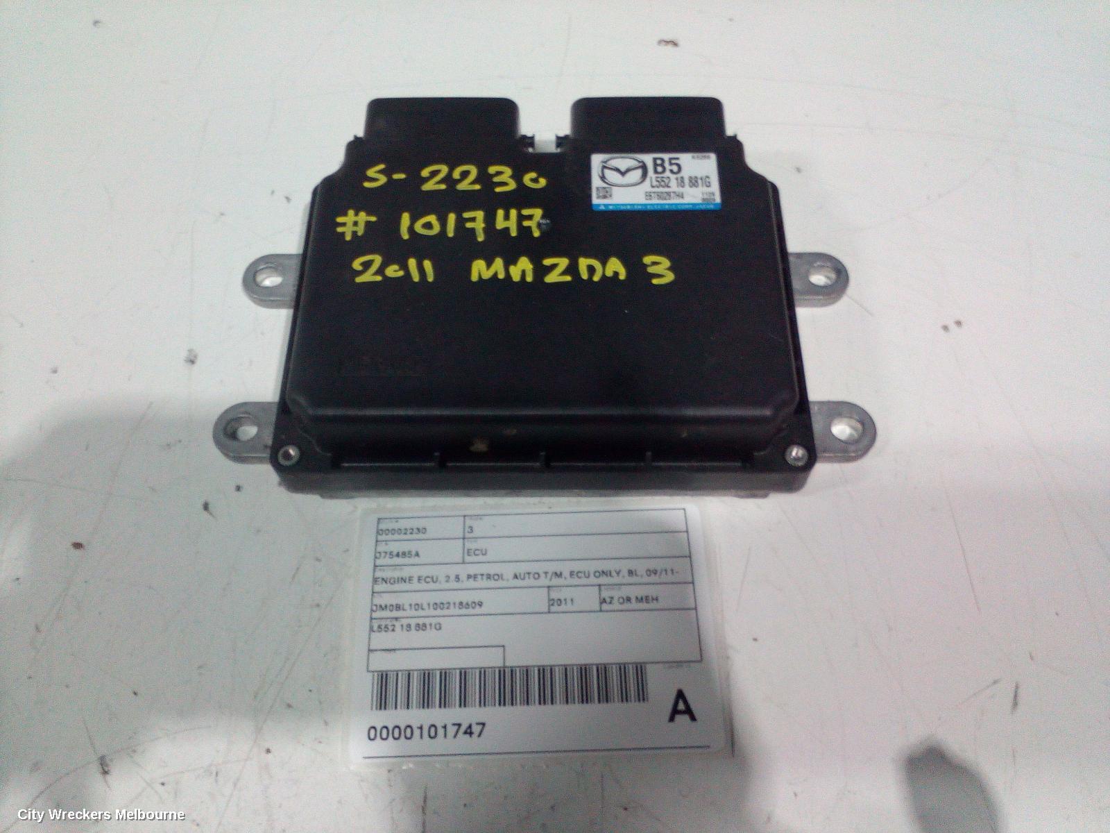 MAZDA 3 ECU, ENGINE ECU, 2.5, PETROL, AUTO T/M, ECU ONLY, BL, 04/2009 - 08/2011