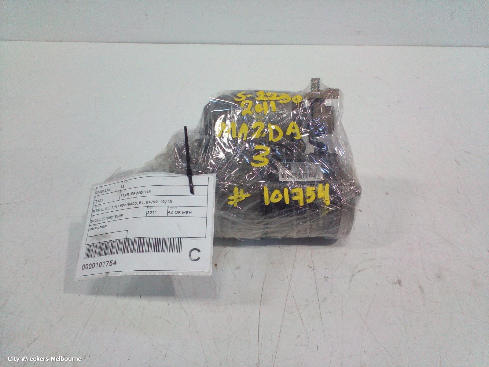 MAZDA 3 STARTER, PETROL, 2.5, P/N L50918400, BL, 04/2009 - 10/2013