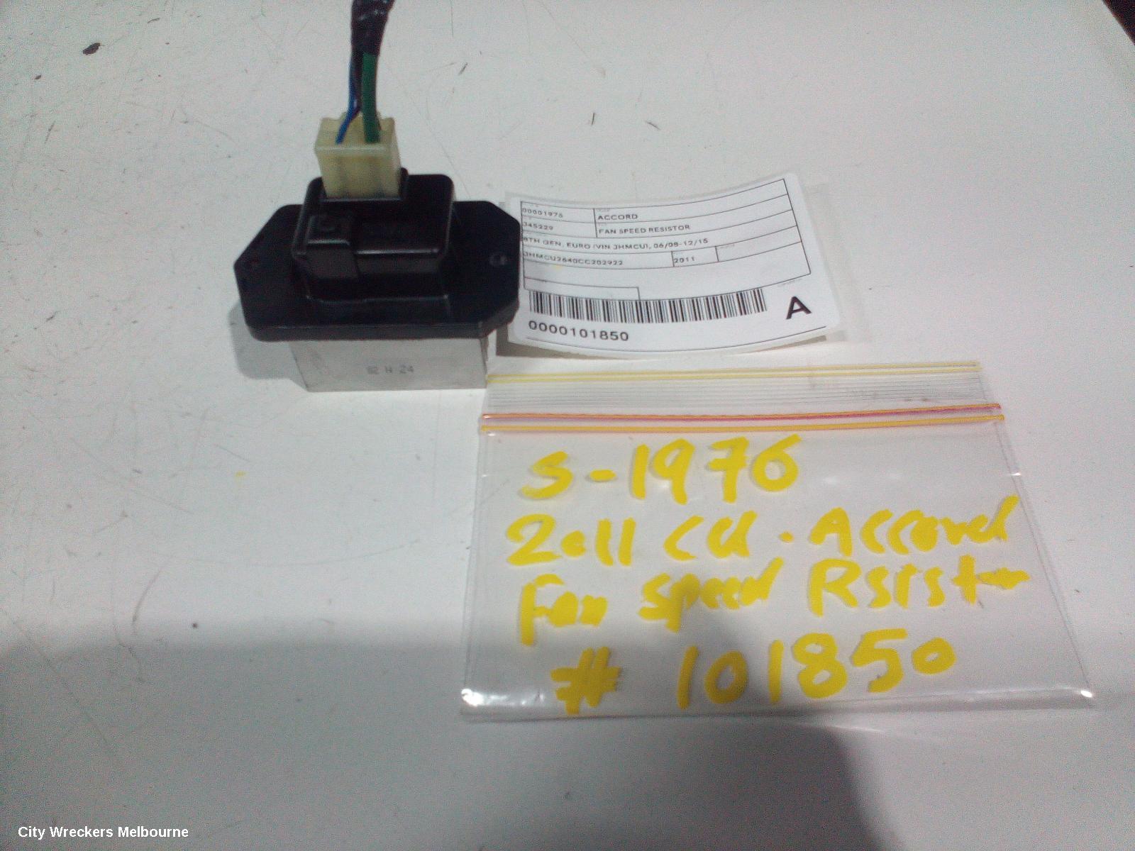 HONDA ACCORD FAN SPEED RESISTOR, 8TH GEN, EURO (VIN JHMCU), 06/2008 - 12/2015