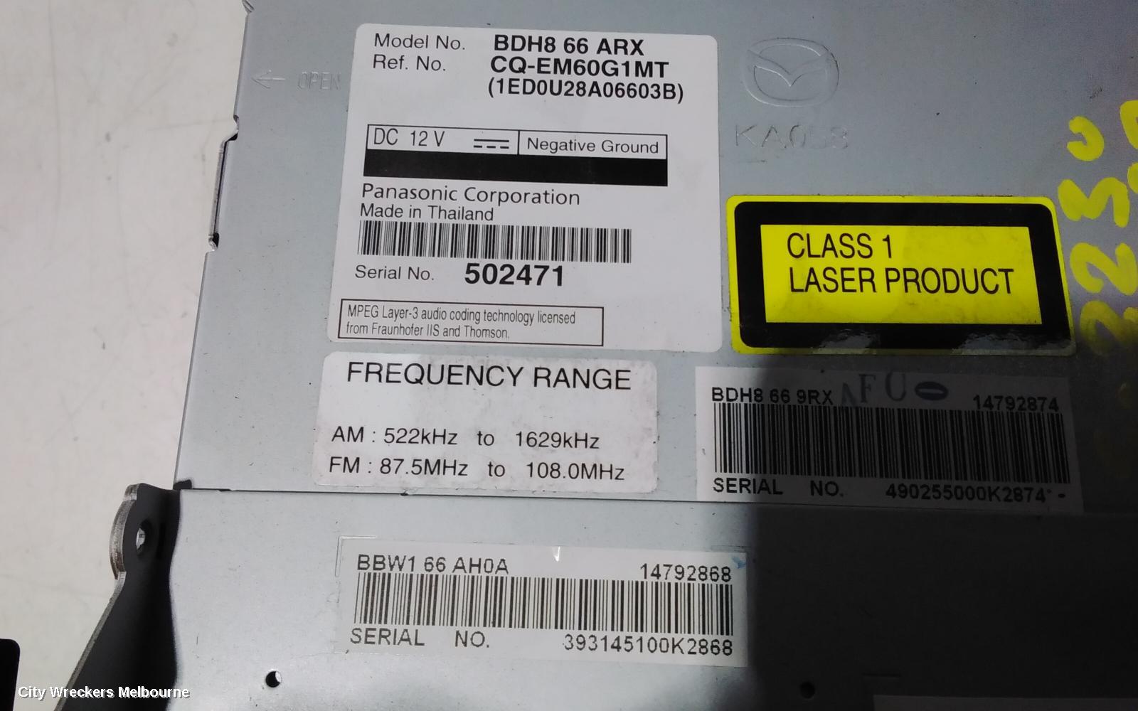 MAZDA 3 RADIO/CD/DVD/SAT/TV, SAT NAV, BL, 04/2009 - 10/2013