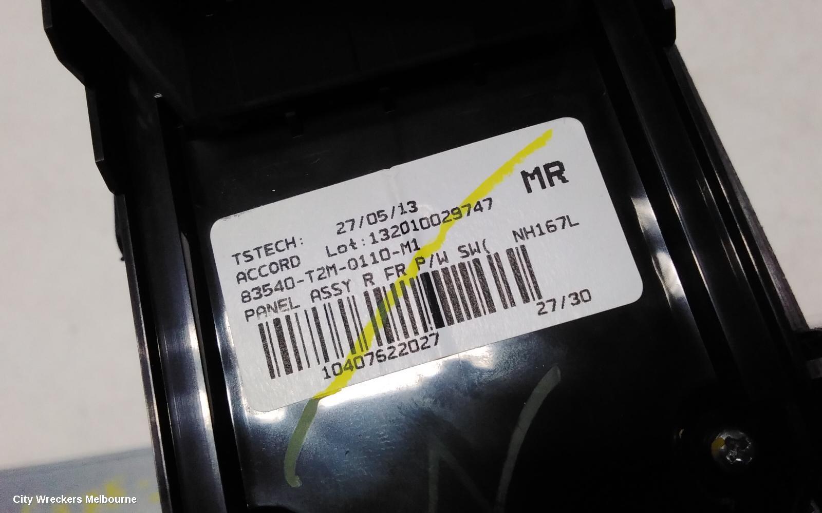 HONDA ACCORD PWR DR WIND SWITCH, RH FRONT (MASTER SWITCH), 9TH GEN, VTI-S, 05/2013 - 08/2019