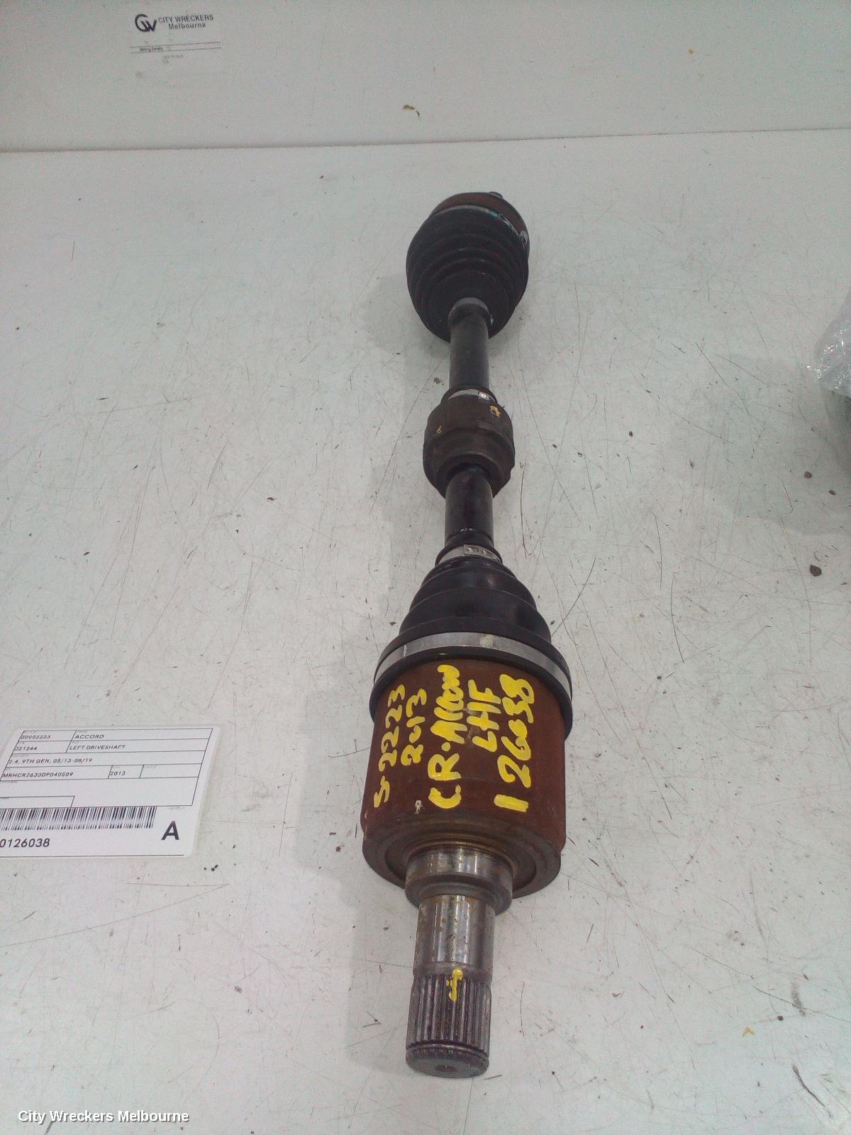 HONDA ACCORD LEFT DRIVESHAFT, 2.4, 9TH GEN, 05/2013 - 08/2019