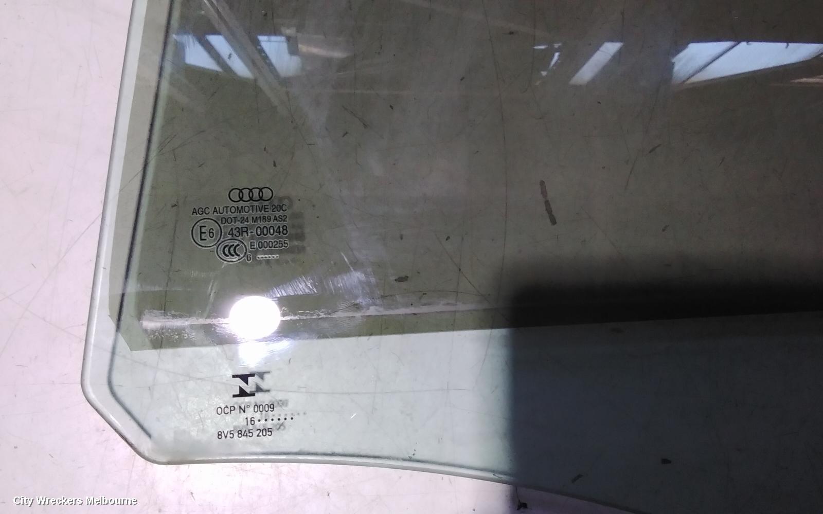 AUDI A3 LEFT REAR DOOR WINDOW, 8V, SEDAN, 11/2013 - 10/2020