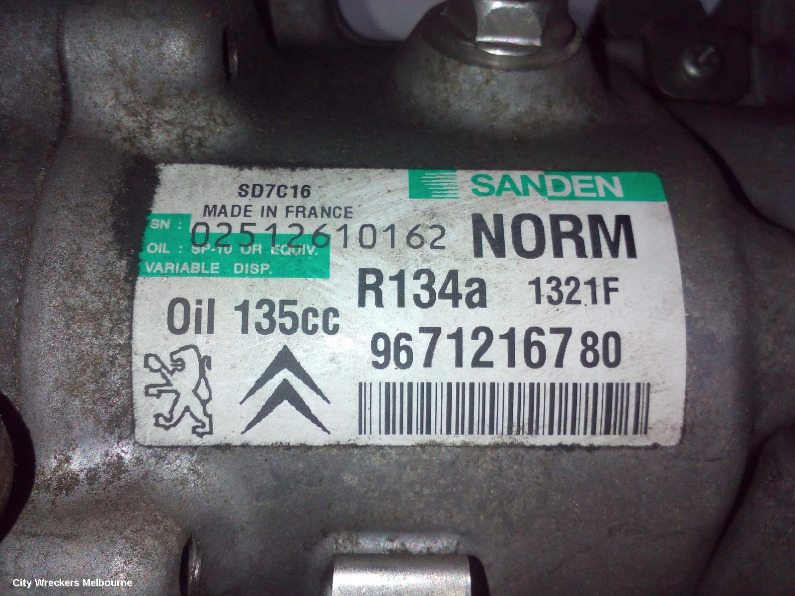 PEUGEOT 508 A/C COMPRESSOR, 1.6, PETROL, VIN VF38*5FV, SANDEN SD6C12 1367F, 07/2011 - 02/2015