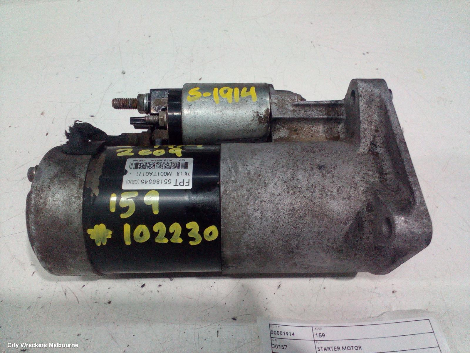 ALFA ROMEO 159 STARTER, DIESEL, 2.4, AUTO T/M, MITSUBISHI BRAND, 06/2006 - 12/2011