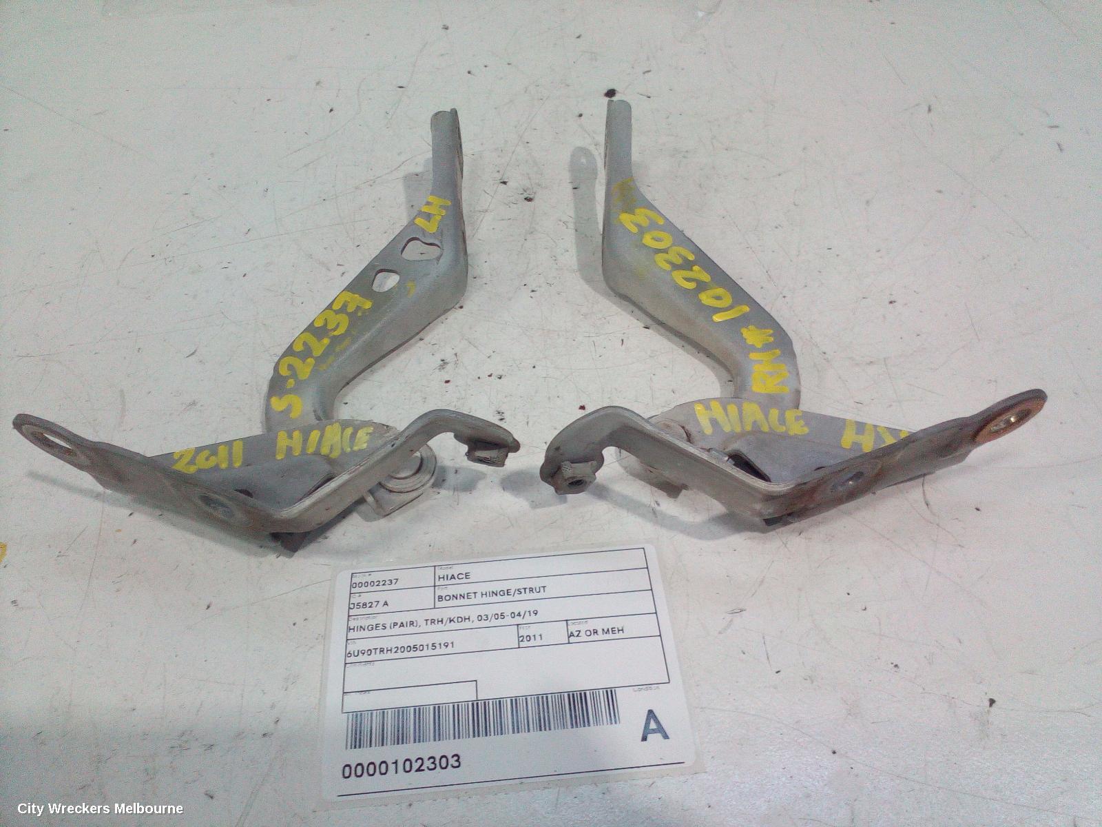 TOYOTA HIACE BONNET HINGE/STRUT, HINGES (PAIR), TRH/KDH, 03/2005 - 04/2019