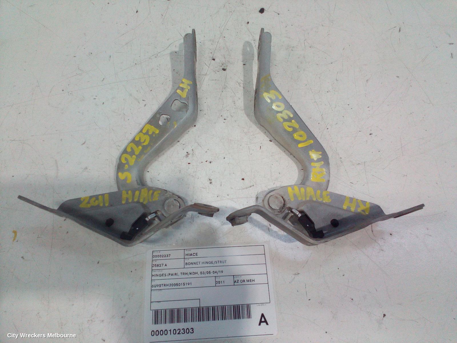 TOYOTA HIACE BONNET HINGE/STRUT, HINGES (PAIR), TRH/KDH, 03/2005 - 04/2019