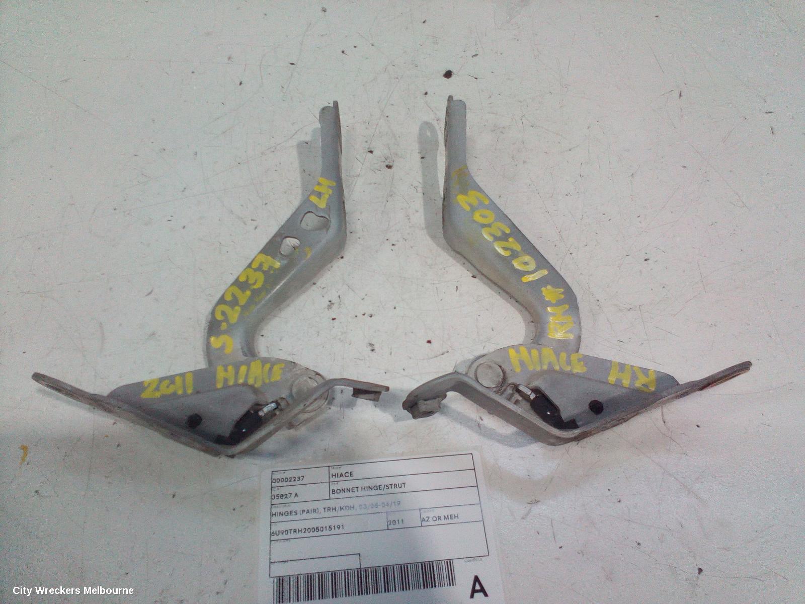 TOYOTA HIACE BONNET HINGE/STRUT, HINGES (PAIR), TRH/KDH, 03/2005 - 04/2019