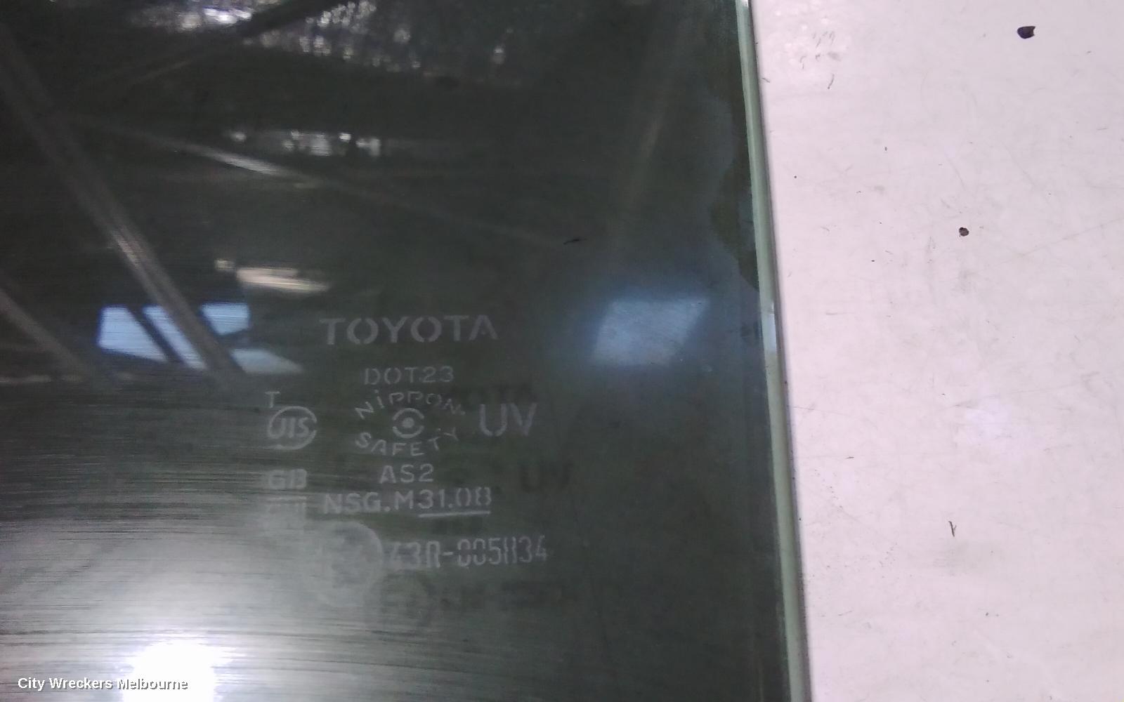 TOYOTA PRIUS LEFT REAR DOOR WINDOW, NHP10R, PRIUS C, 12/2011 - 03/2020
