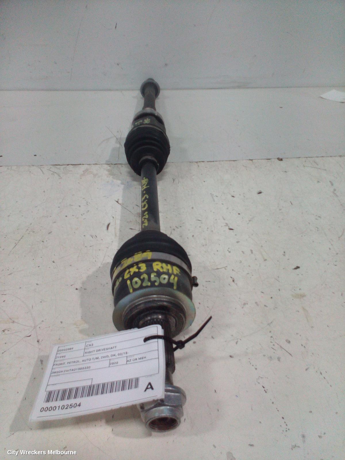 MAZDA CX3 RIGHT DRIVESHAFT, FRONT, PETROL, AUTO T/M, 2WD, DK, 03/2015 ONWARDS