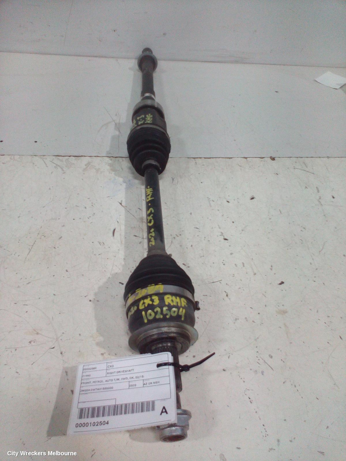 MAZDA CX3 RIGHT DRIVESHAFT, FRONT, PETROL, AUTO T/M, 2WD, DK, 03/2015 ONWARDS