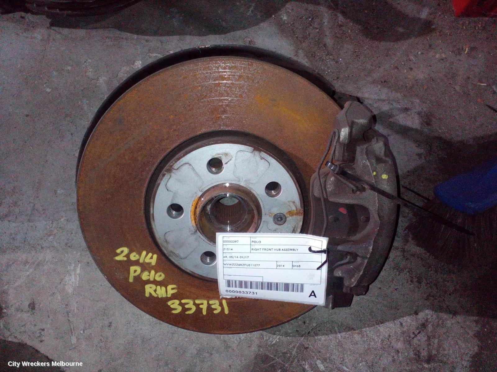 VOLKSWAGEN POLO RIGHT FRONT HUB ASSEMBLY, 6R, NON GTI TYPE, 05/2010 - 09/2017