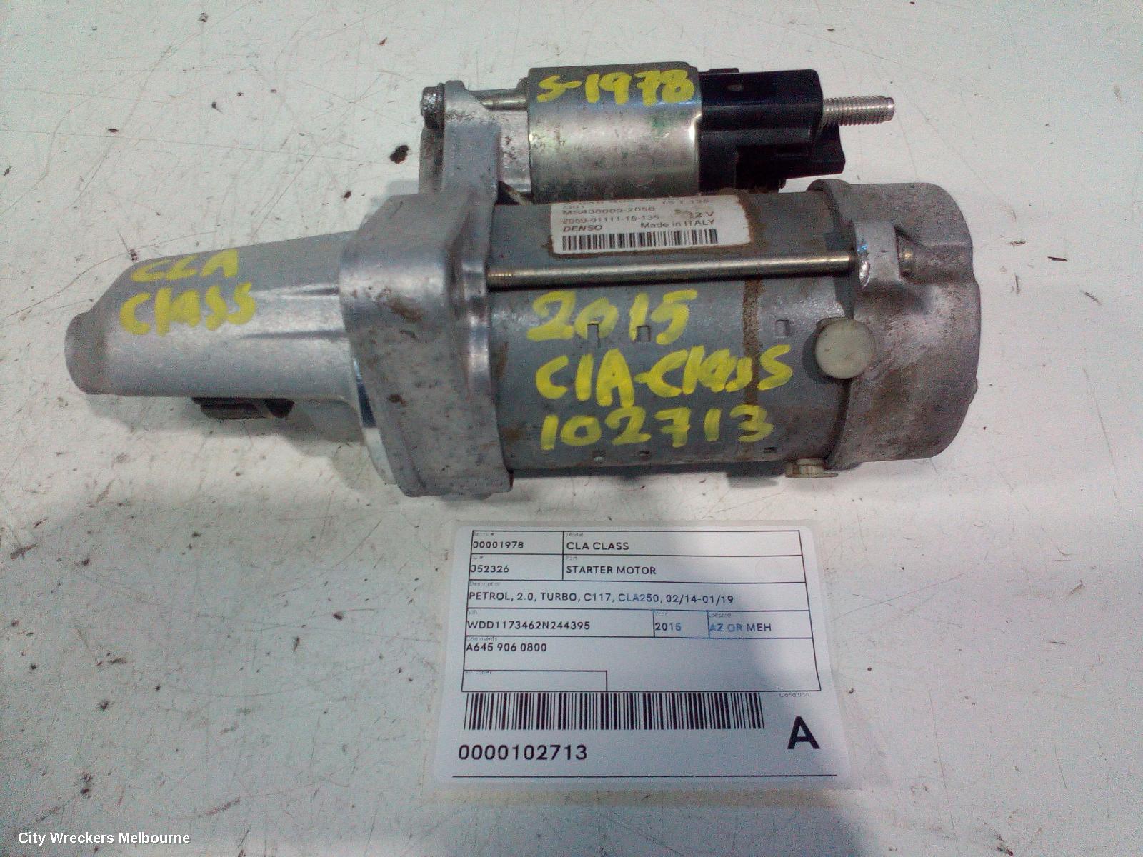 MERCEDES CLA CLASS STARTER, PETROL, 2.0, TURBO, C117, CLA250, 02/2014 - 01/2019
