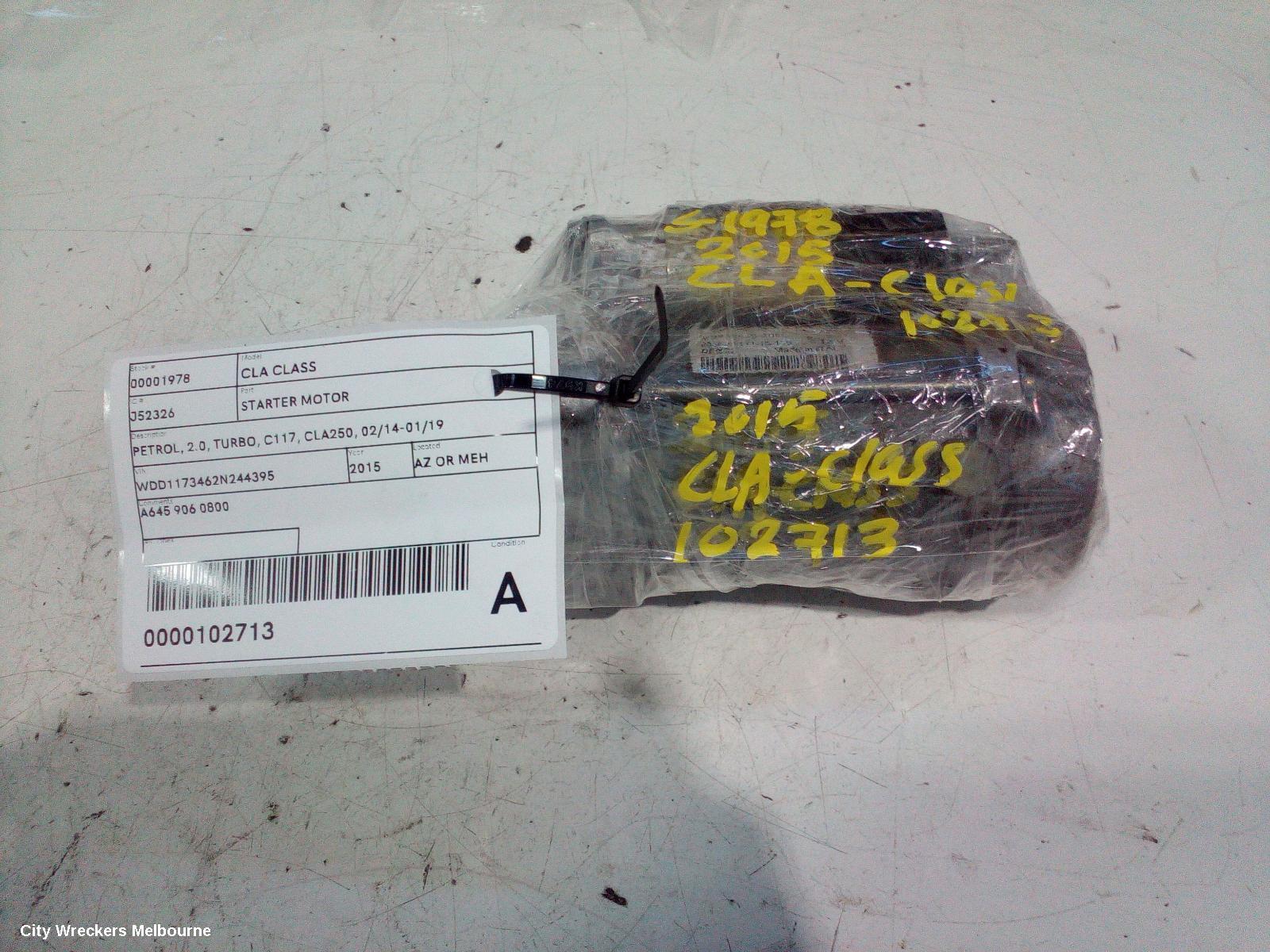 MERCEDES CLA CLASS STARTER, PETROL, 2.0, TURBO, C117, CLA250, 02/2014 - 01/2019