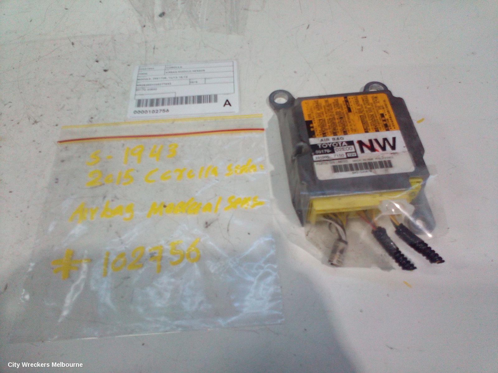TOYOTA COROLLA AIRBAG MODULE/SENSOR, MODULE, ZRE172R, 12/2013 - 10/2016