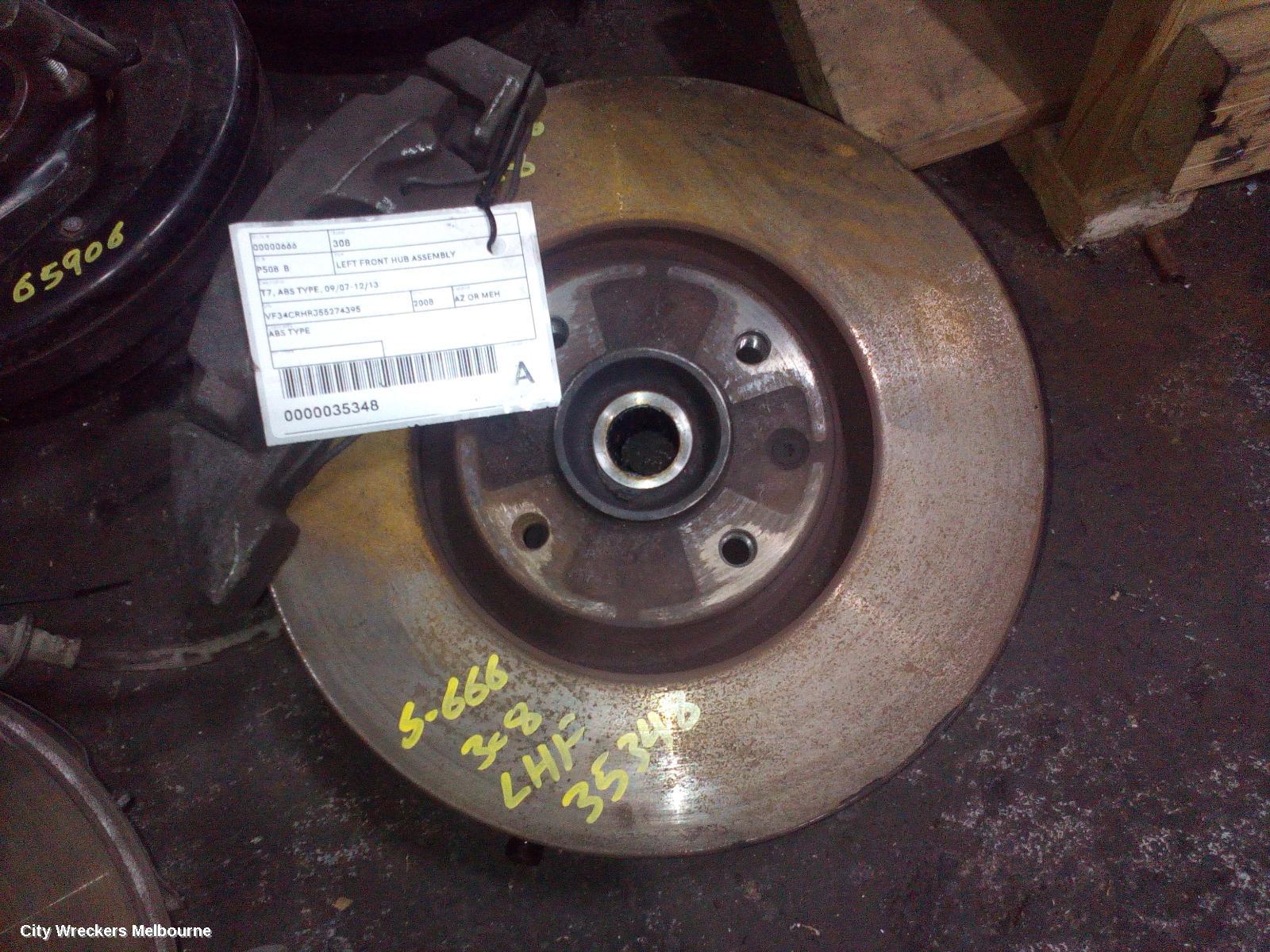 PEUGEOT 308 LEFT FRONT HUB ASSEMBLY, T7, ABS TYPE, 09/2007 - 12/2013