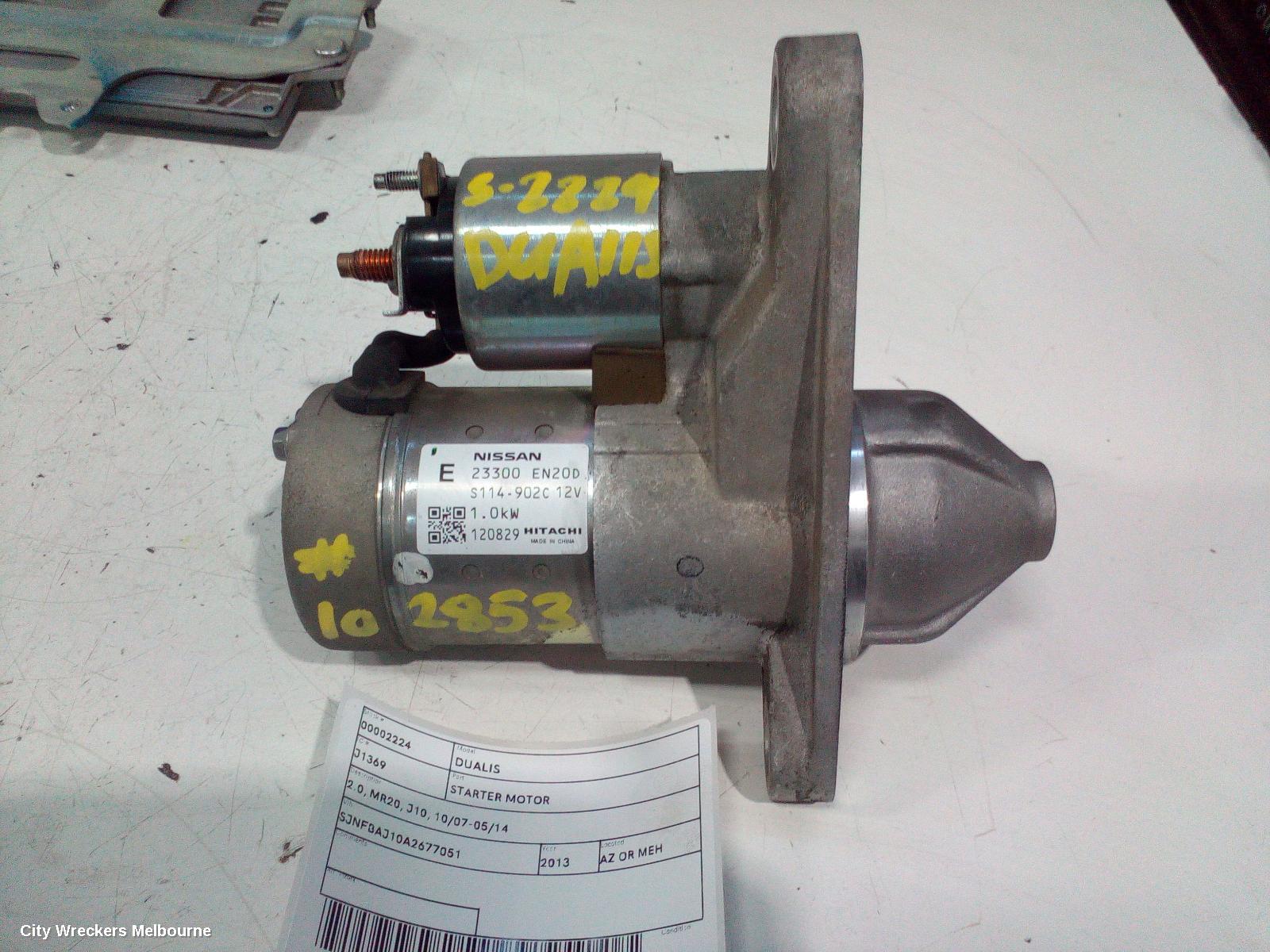 NISSAN DUALIS STARTER, 2.0, MR20, J10, 10/2007 - 05/2014