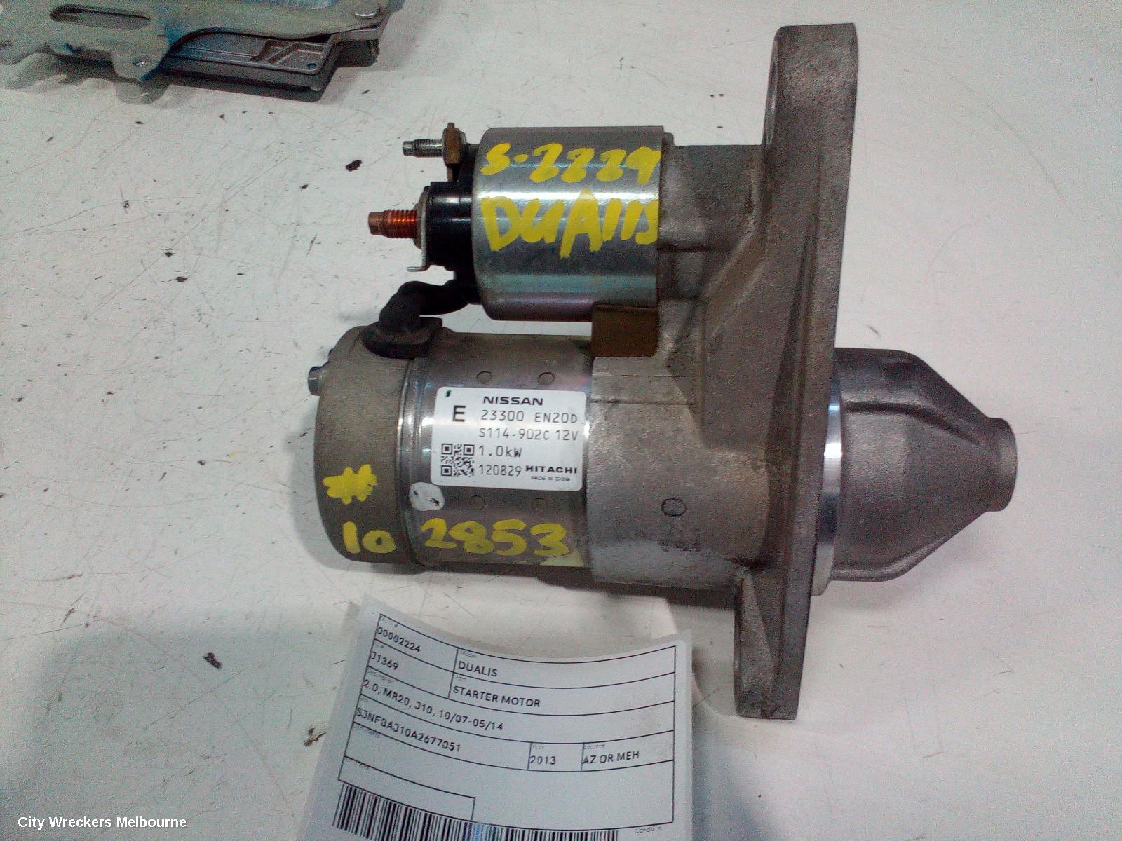 NISSAN DUALIS STARTER, 2.0, MR20, J10, 10/2007 - 05/2014