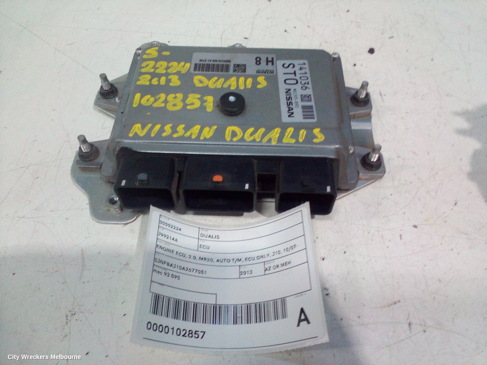 NISSAN DUALIS ECU, ENGINE ECU, 2.0, MR20, AUTO T/M, ECU ONLY, J10, 10/2007 - 05/2014