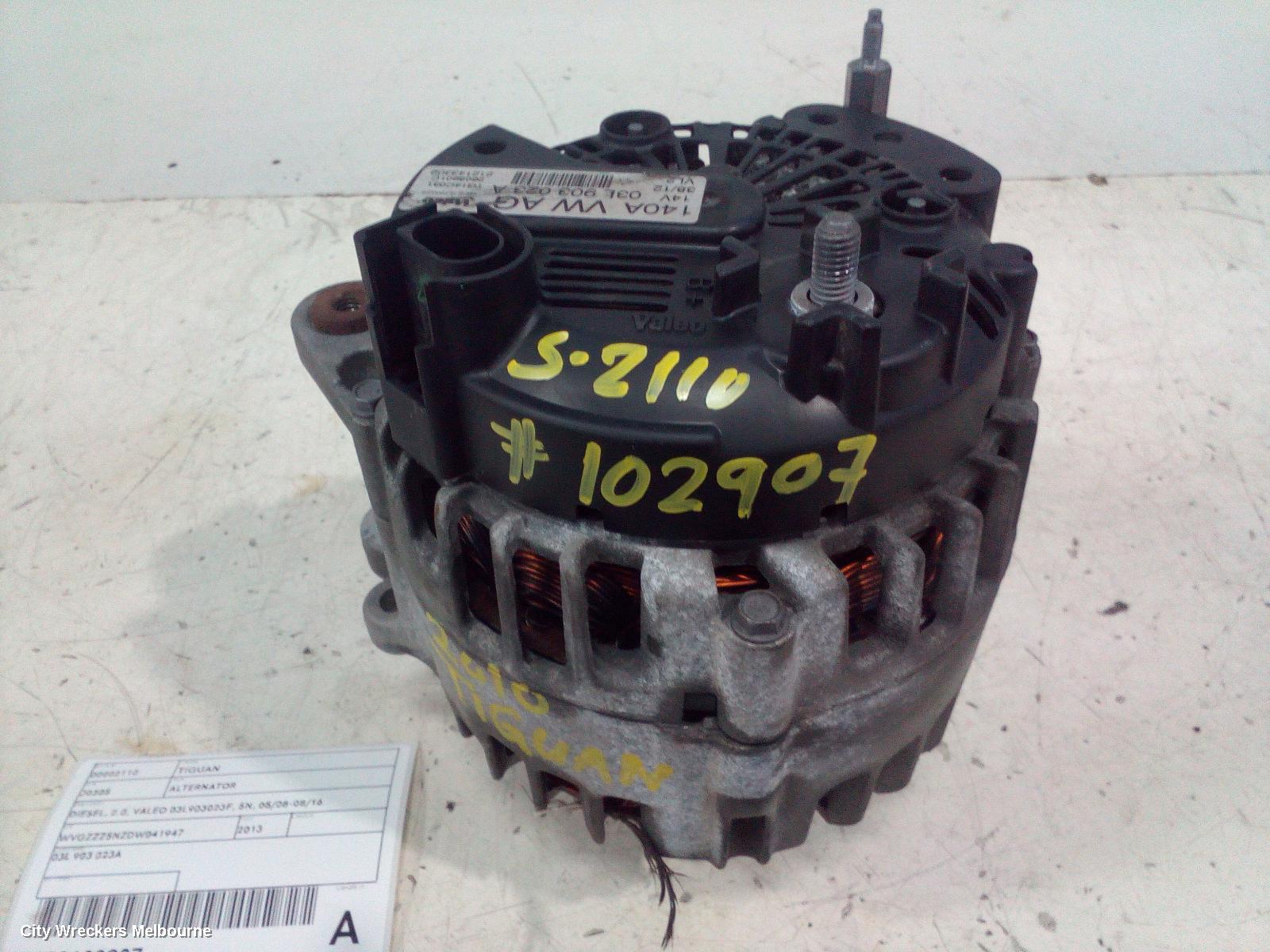 VOLKSWAGEN TIGUAN ALTERNATOR, DIESEL, 2.0, VALEO 03L903023F, 5N, 05/2008 - 08/2016