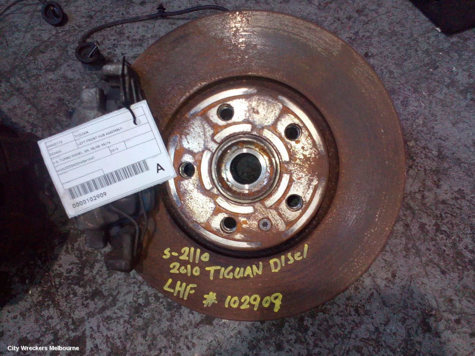 VOLKSWAGEN TIGUAN LEFT FRONT HUB ASSEMBLY, 2.0, TURBO DIESEL, 5N, 05/2008 - 08/2016