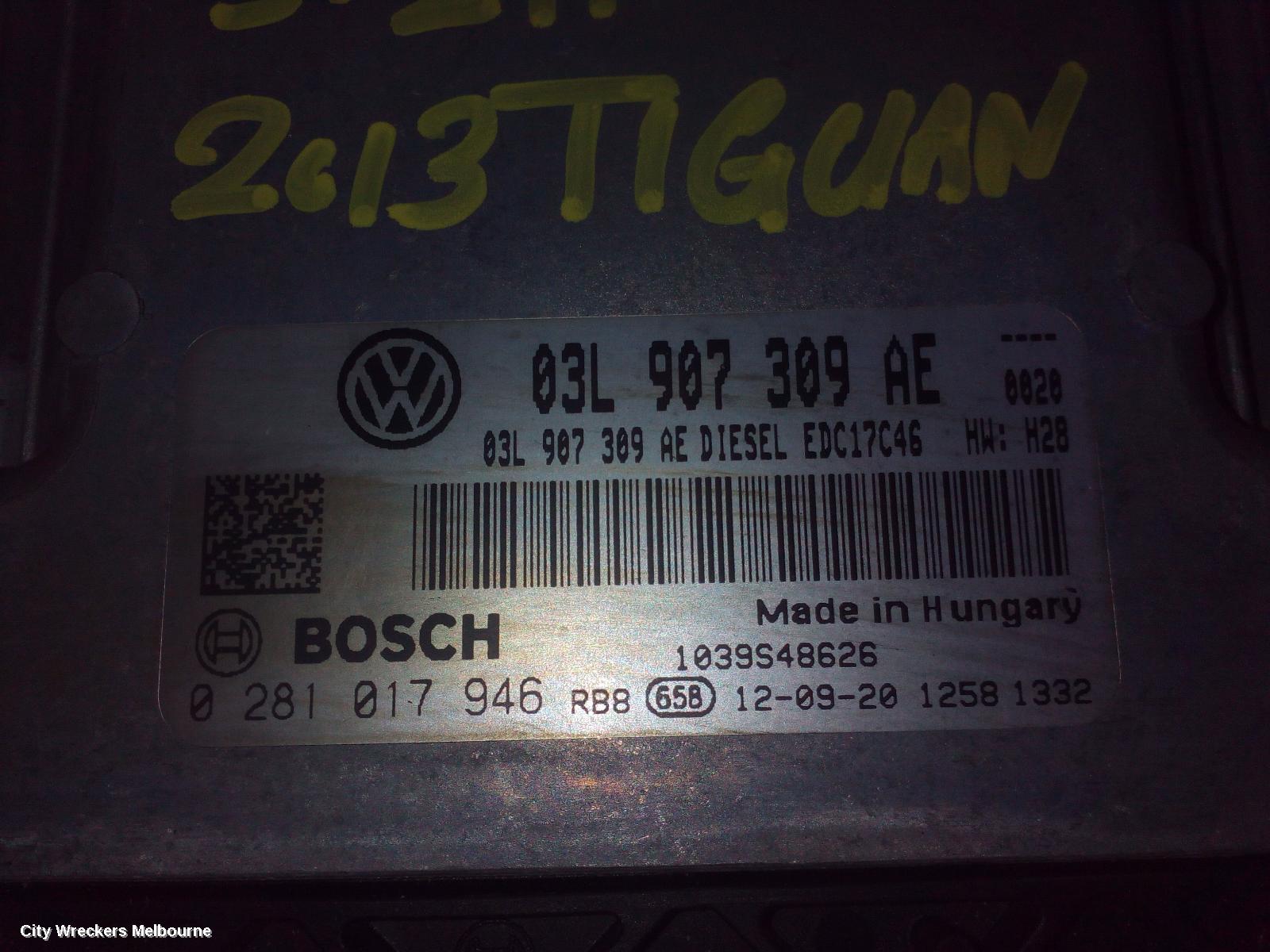 VOLKSWAGEN TIGUAN ECU, ENGINE ECU, DIESEL, 2.0, AUTO, ECU ONLY, 5N, 05/2008 - 08/2016