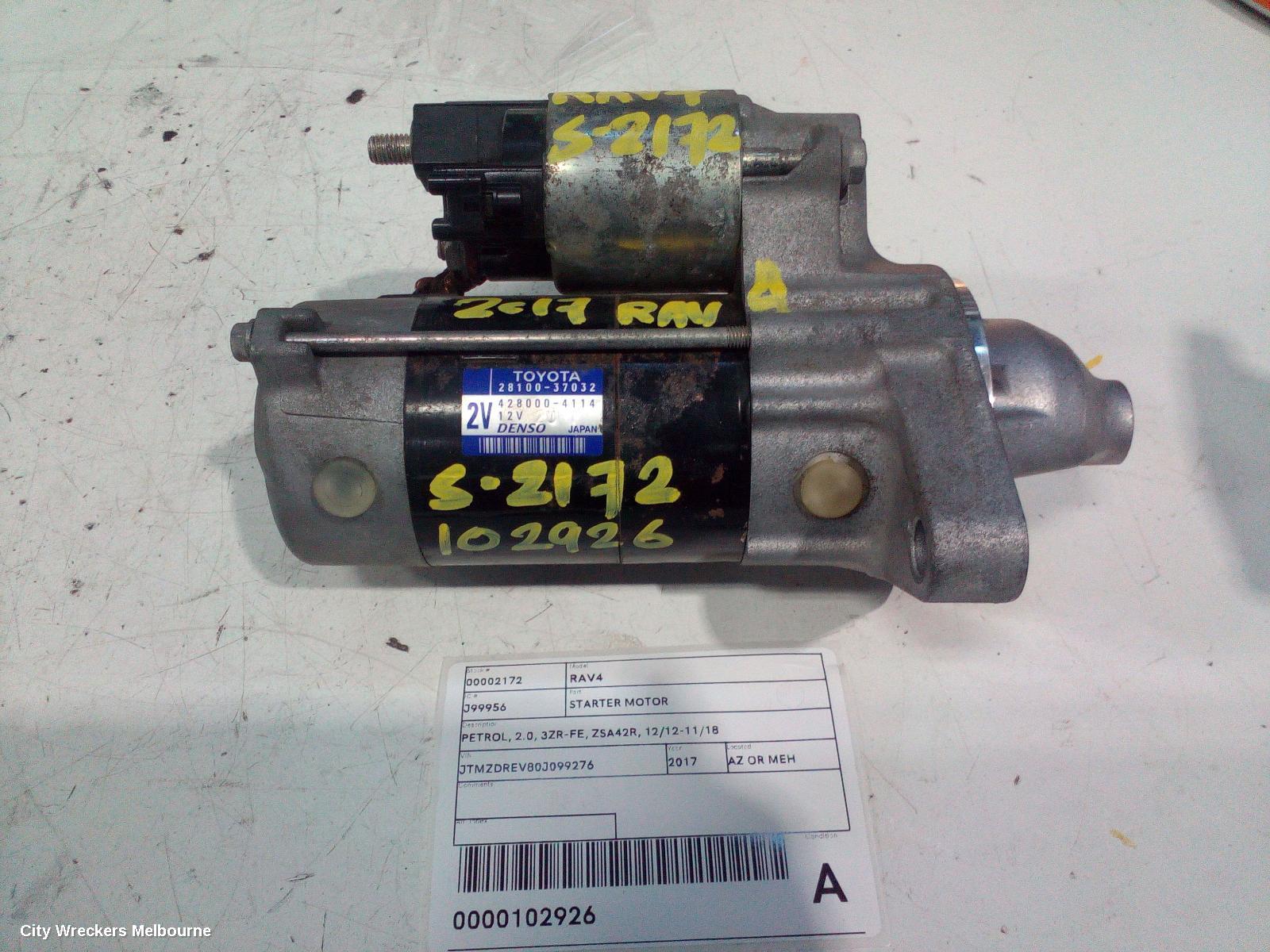 TOYOTA RAV4 STARTER, PETROL, 2.0, 3ZR-FE, ZSA42R, 12/2012 - 11/2018