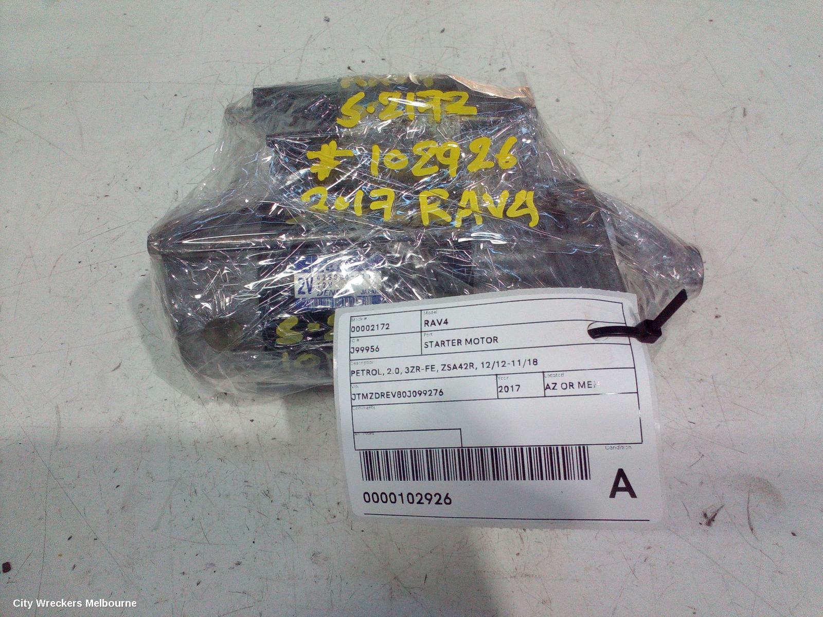 TOYOTA RAV4 STARTER, PETROL, 2.0, 3ZR-FE, ZSA42R, 12/2012 - 11/2018