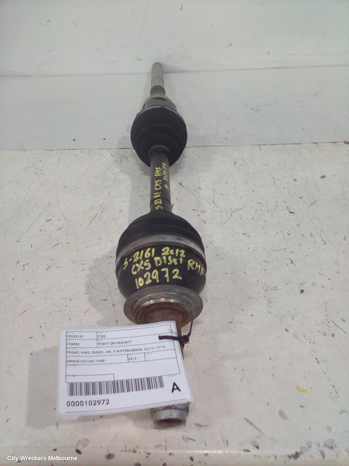 MAZDA CX5 RIGHT DRIVESHAFT, FRONT, 4WD, DIESEL, KE, P/N FTB52550XA, 02/2012 - 12/2016
